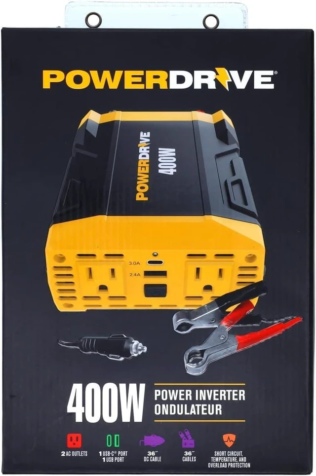 Alt view image 14 of 14 - PWD400 400 Watt Power Inverter 12v DC to 110v AC with 2 Outlets and 2 Ports