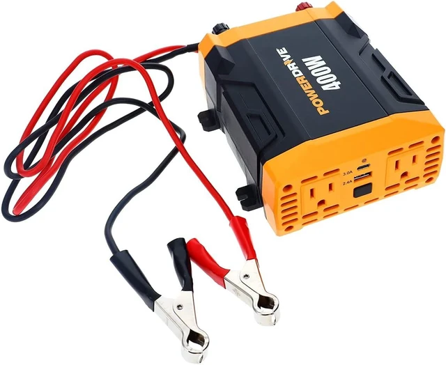 Alt view image 12 of 14 - PWD400 400 Watt Power Inverter 12v DC to 110v AC with 2 Outlets and 2 Ports