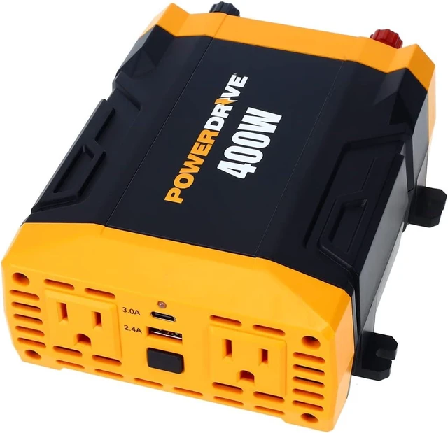 Alt view image 8 of 14 - PWD400 400 Watt Power Inverter 12v DC to 110v AC with 2 Outlets and 2 Ports
