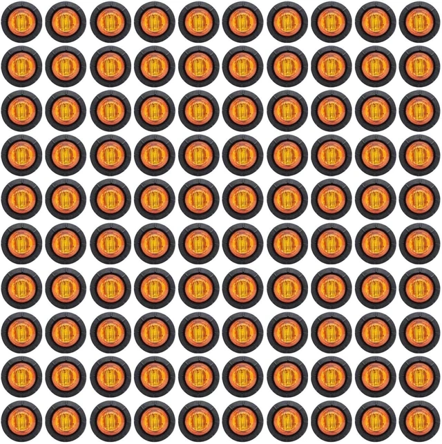 Alt view image 6 of 10 - 100-Pack 3/4-Inch Mount Amber LED Clearance Button Marker Lights for Trailer, Truck, RV, Car, Bus & Van, 12V DC