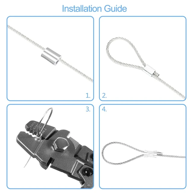 Alt view image 13 of 14 - Wire Rope Crimping Tool Kit, with 1/16-304 Stainless Steel Cable 165 ft (7x7 Strand Core), 100 Cable Ferrule Aluminum Loop Sleeve Stops
