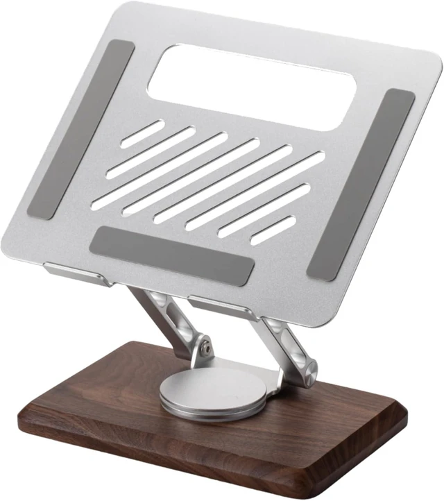 Alt view image 7 of 12 - muso wood Laptop Stand for Desk, Laptop Riser with 360 Rotating Walnut Base, Adjustable Laptop Stand, Ergonomic Wooden Laptop Ventilated Stand for 10 to 17.3 Inches Notebook PC Computer