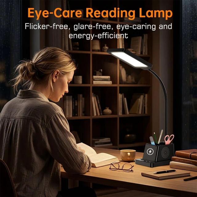 Alt view image 11 of 14 - LED Desk Lamp with Storage & 15W Fast Wireless Charger for Home Office