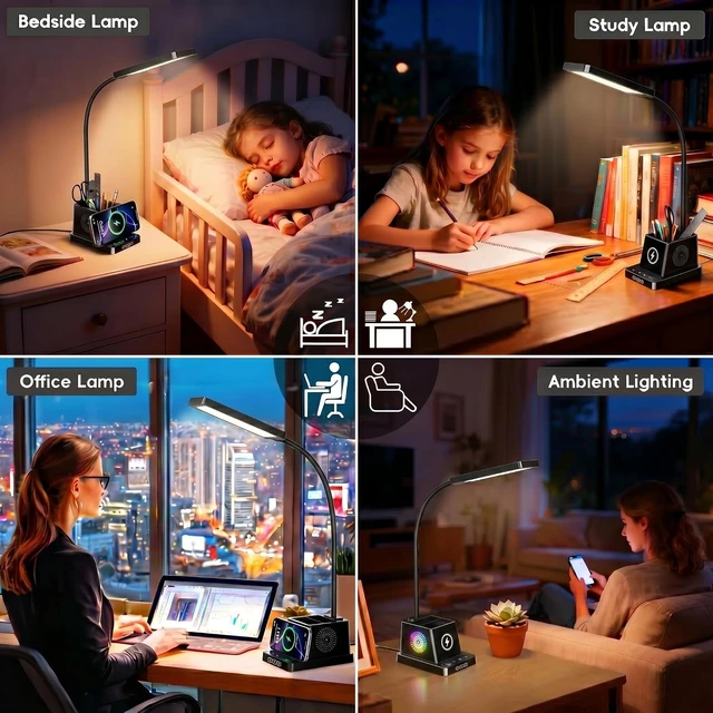 Alt view image 13 of 14 - LED Desk Lamp with Storage & 15W Fast Wireless Charger for Home Office