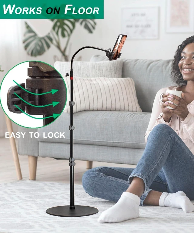 Alt view image 11 of 14 - Tall Video Cell Phone Mount with Height Adjustable Stand, Heavy Base, 360 Head - Compatible with iPhone 16, 16 Pro Max, 16 Plus, 15, 14, 13