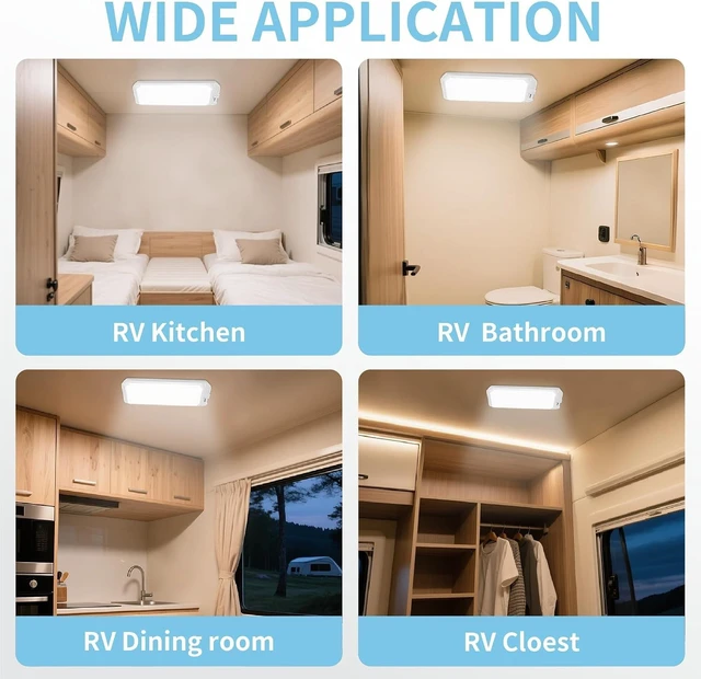Alt view image 12 of 12 - 2-Pack 12V RV LED Ceiling Light, Remote 3-Color Dimmable, 1200LM