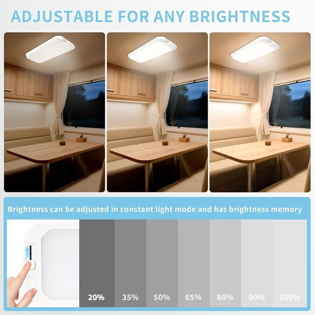 Alt view image 10 of 12 - 2-Pack 12V RV LED Ceiling Light, Remote 3-Color Dimmable, 1200LM