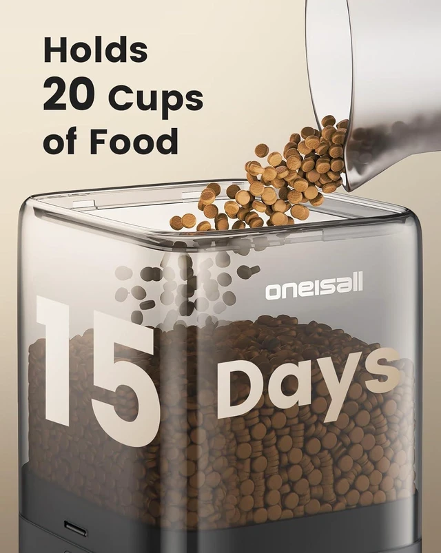 Alt view image 12 of 14 - Automatic Cat Feeder for 2 Cats, 20 Cups/5L Auto Cat Feeder, Automatic Cats Food Dispenser for Small Pets Indoor, Timed Pet Feeder for Dry Food