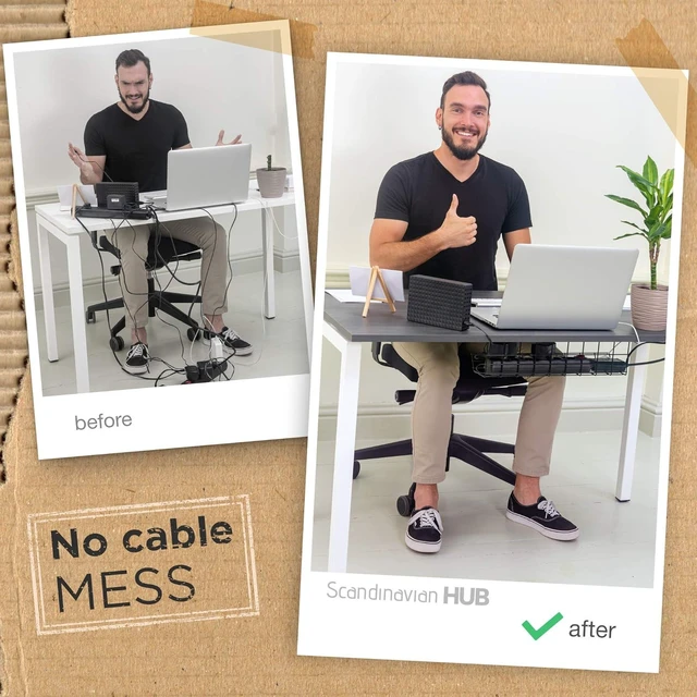 Alt view image 9 of 14 - Under Desk Cable Tray, Cord Organizer for Wire, Cord Management, Under Desk, Wire Holders - Black Tray - Set of 4X 17