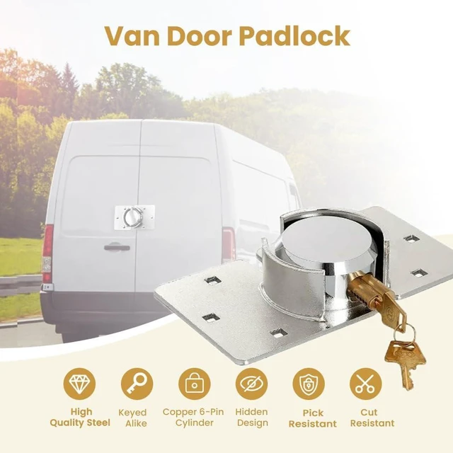 Alt view image 8 of 12 - 2 Pack Van Door Padlock Keyed Alike Heavy Duty Solid Steel Hasp 73MM Garage Shed Door Lock Security Padlock Nut with 4 Keys for Trucks, Gates, Vans
