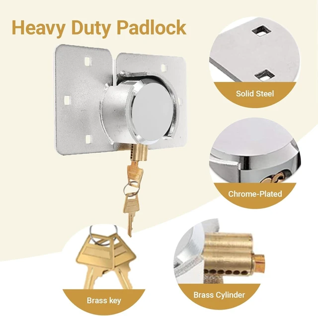 Alt view image 9 of 12 - 2 Pack Van Door Padlock Keyed Alike Heavy Duty Solid Steel Hasp 73MM Garage Shed Door Lock Security Padlock Nut with 4 Keys for Trucks, Gates, Vans
