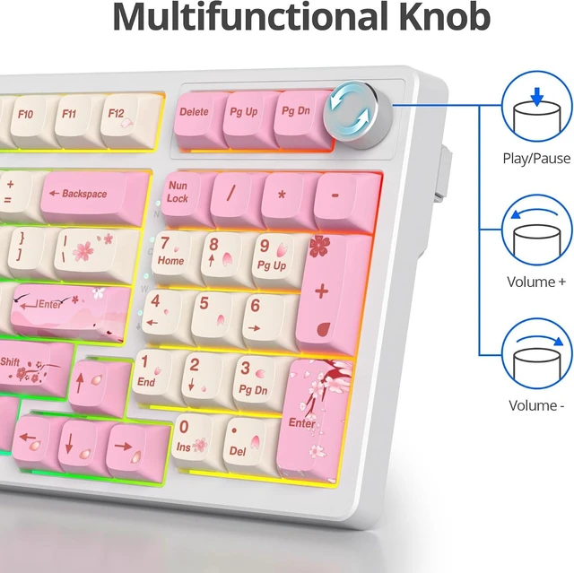 Alt view image 11 of 12 - Pink Creamy Keyboard with with Number Pad, 96% RGB Full Gasket Mounted Hot Swappable Custom Wired Thocky Keyboard with Knob for Office Gamer (98 Ying)