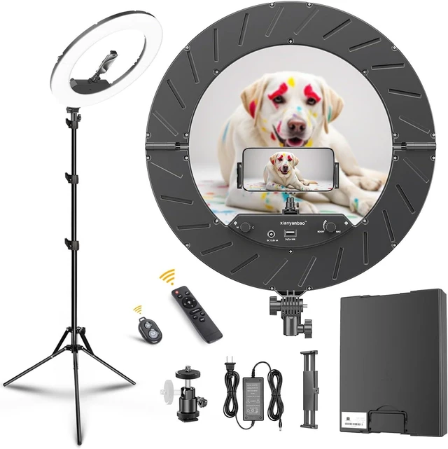 Alt view image 8 of 14 - 18 Inch Ring Light Kit, 55W6700k Dimmable LED Light, Tripod Stand, Remote Controller,Box,CRI95,Black