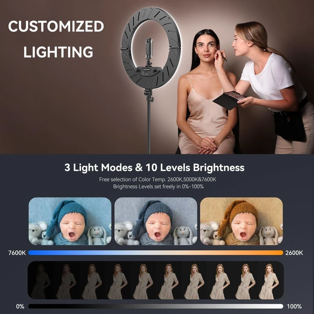 Alt view image 9 of 14 - 18 Inch Ring Light Kit, 55W6700k Dimmable LED Light, Tripod Stand, Remote Controller,Box,CRI95,Black