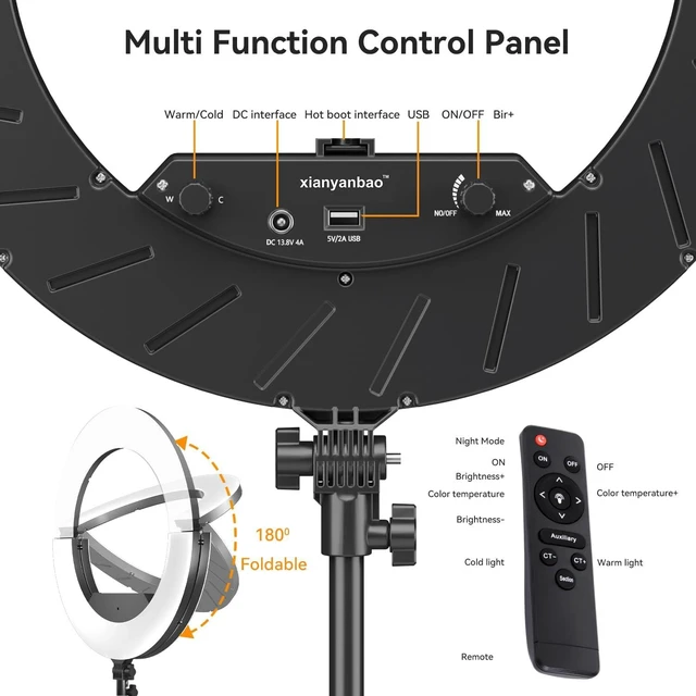 Alt view image 12 of 14 - 18 Inch Ring Light Kit, 55W6700k Dimmable LED Light, Tripod Stand, Remote Controller,Box,CRI95,Black
