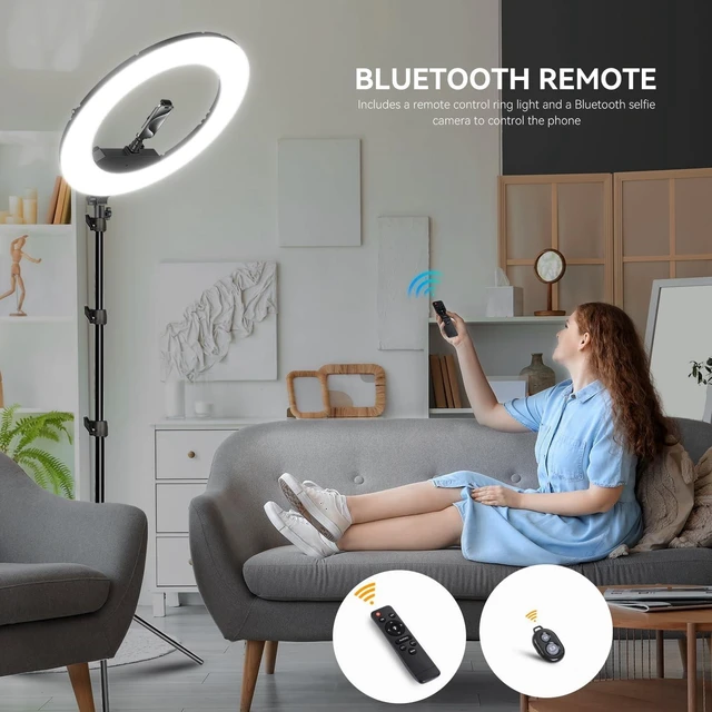 Alt view image 13 of 14 - 18 Inch Ring Light Kit, 55W6700k Dimmable LED Light, Tripod Stand, Remote Controller,Box,CRI95,Black