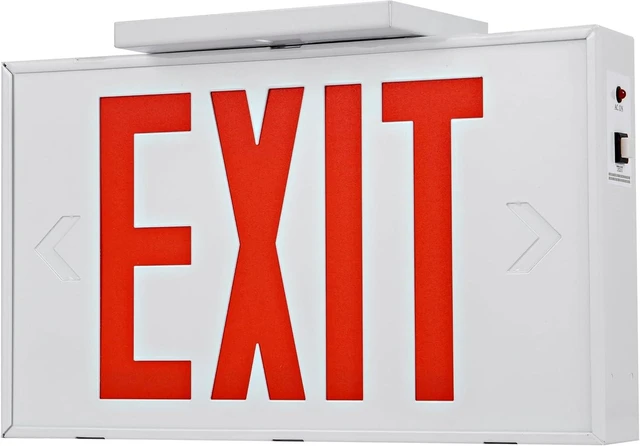 Alt view image 8 of 14 - Red Exit Sign with Steel Housing, LED Emergency Exit Light with Battery Backup, UL Listed, AC 120/277V, Commercial Emergency Lights for Business