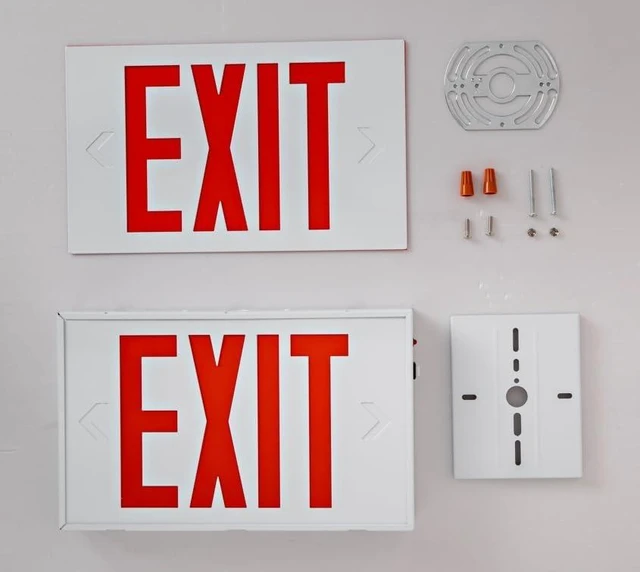Alt view image 12 of 14 - Red Exit Sign with Steel Housing, LED Emergency Exit Light with Battery Backup, UL Listed, AC 120/277V, Commercial Emergency Lights for Business
