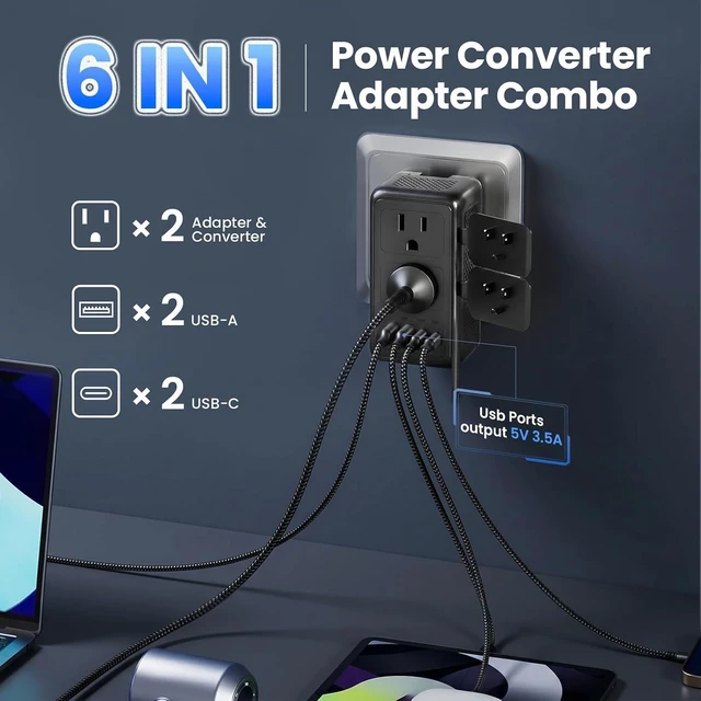 Alt view image 10 of 14 - 2000W 220V to 110V Voltage Converter US to Europe for Hair Dryer, Converter for European Travel, Travel Adapter with 2 USB A and 2 USB C Ports