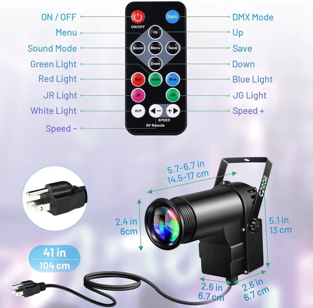 Alt view image 9 of 12 - Pinspot Light 15W DMX 2 Pack, RGBW Disco Ball Lights with Remote Control, DMX512, Sound Activated Pin Spotlight for Party Wedding DJ Disco Shows