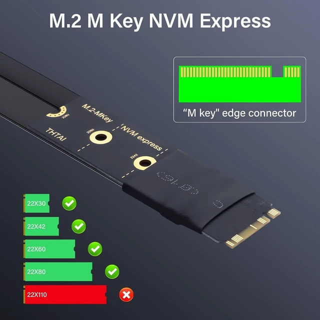 Alt view image 9 of 14 - M.2 NGFF NVMe Key M to PCIe 3.0 X16 Extender Cable M.2 to PCI-E 3.0 X16 Female Riser Cable for M2 2230 2242 2260 2280 20CM