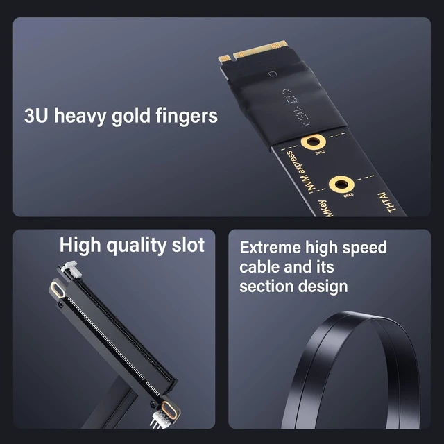 Alt view image 12 of 14 - M.2 NGFF NVMe Key M to PCIe 3.0 X16 Extender Cable M.2 to PCI-E 3.0 X16 Female Riser Cable for M2 2230 2242 2260 2280 20CM