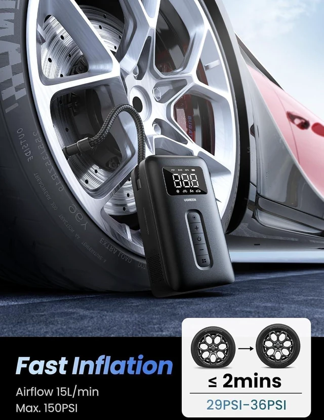 Alt view image 9 of 14 - Tire Inflator Portable Air Compressor 150PSI Air Pump with Battery LED Light Cordless Tire pump for Cars Bikes Motorcycle Balls
