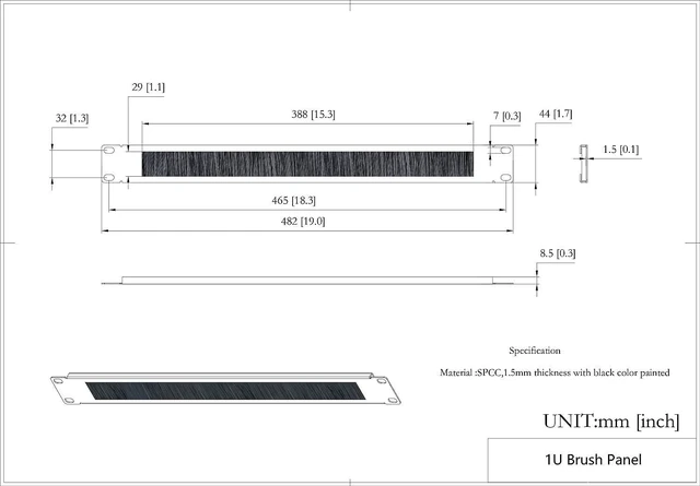Alt view image 7 of 10 - 5 Pack 1U Brush Cable Manager Horizontal Rack Mount Cable Management Strip Panel for 19-inch Server Rack or Network Cabinet