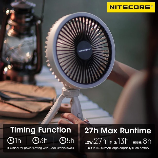 Alt view image 10 of 14 - NEF10 Multifunctional Portable Electric Fan with LED Ring Light, Flexible Ball Head Tripod, Brushless Motor 10000mAh Battery(Grey)