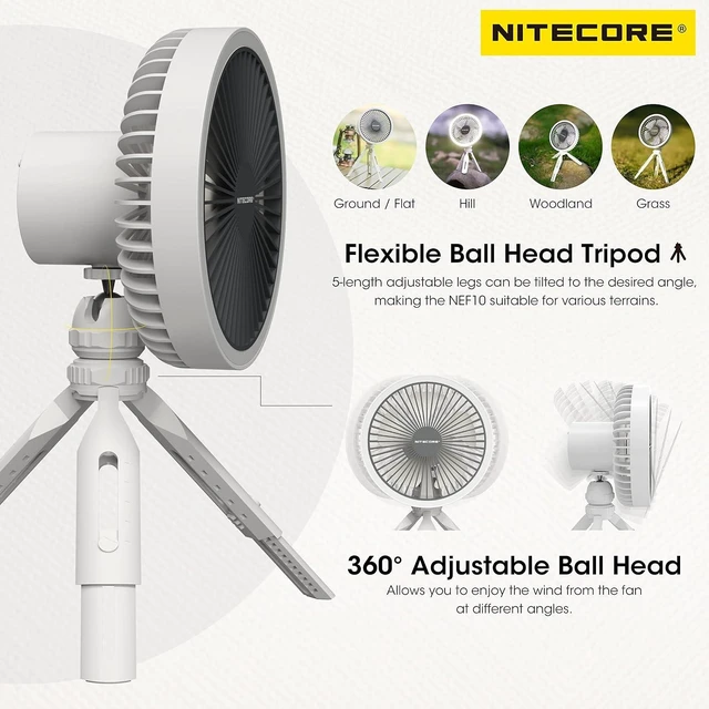 Alt view image 11 of 14 - NEF10 Multifunctional Portable Electric Fan with LED Ring Light, Flexible Ball Head Tripod, Brushless Motor 10000mAh Battery(Grey)