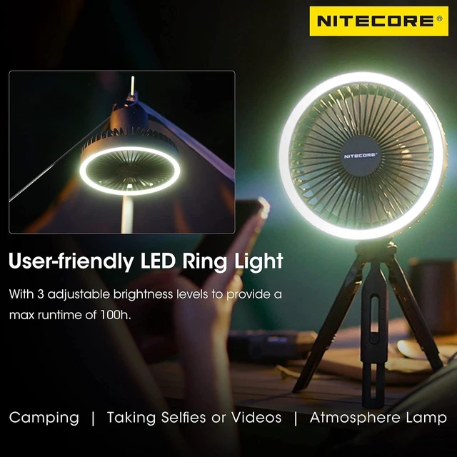 Alt view image 12 of 14 - NEF10 Multifunctional Portable Electric Fan with LED Ring Light, Flexible Ball Head Tripod, Brushless Motor 10000mAh Battery(Grey)