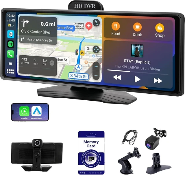 Alt view image 9 of 14 - 10.26 Inch Wireless CarPlay & Android Auto Car Display with 1080P Dash Cam & Backup Camera All-in-One Smart Car Stereo Free 64GB SD Card