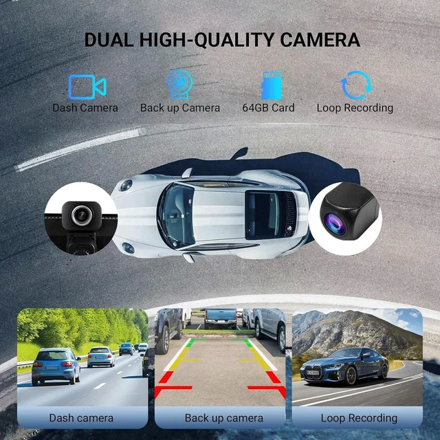 Alt view image 10 of 14 - 10.26 Inch Wireless CarPlay & Android Auto Car Display with 1080P Dash Cam & Backup Camera All-in-One Smart Car Stereo Free 64GB SD Card