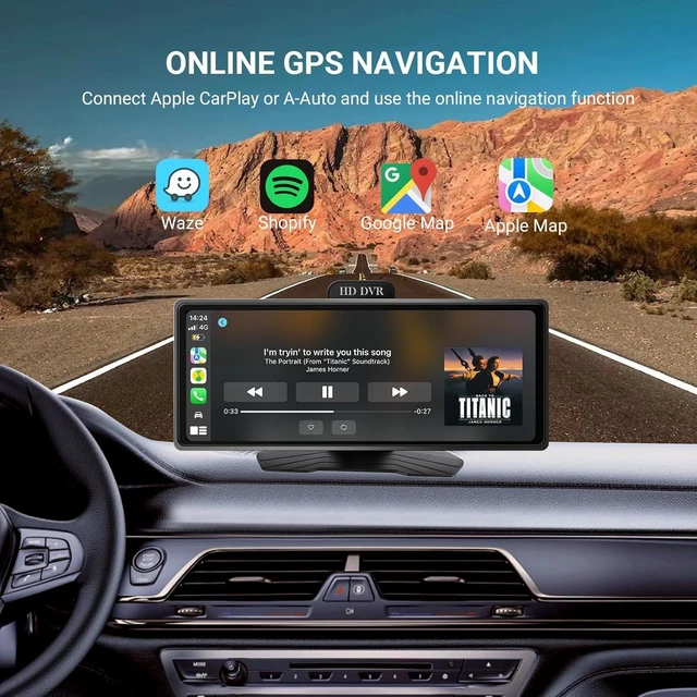 Alt view image 11 of 14 - 10.26 Inch Wireless CarPlay & Android Auto Car Display with 1080P Dash Cam & Backup Camera All-in-One Smart Car Stereo Free 64GB SD Card