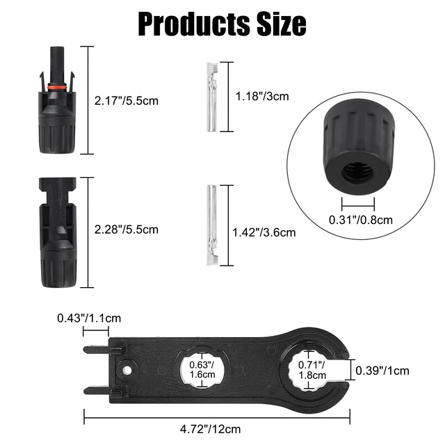 Alt view image 3 of 7 - 100 Pcs MC4 Solar Panel Cable Connectors, IP67 1000V 30A Waterproof Male/Female Plug with 2 Spanners for 10AWG Solar Systems (50 Pairs)