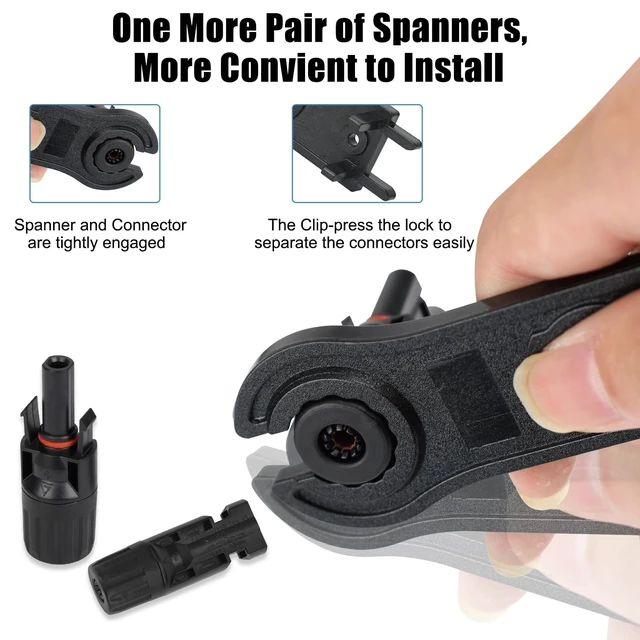 Alt view image 6 of 7 - 100 Pcs MC4 Solar Panel Cable Connectors, IP67 1000V 30A Waterproof Male/Female Plug with 2 Spanners for 10AWG Solar Systems (50 Pairs)