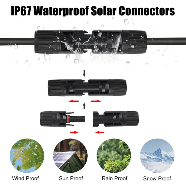 Alt view image 4 of 7 - 100 Pcs MC4 Solar Panel Cable Connectors, IP67 1000V 30A Waterproof Male/Female Plug with 2 Spanners for 10AWG Solar Systems (50 Pairs)