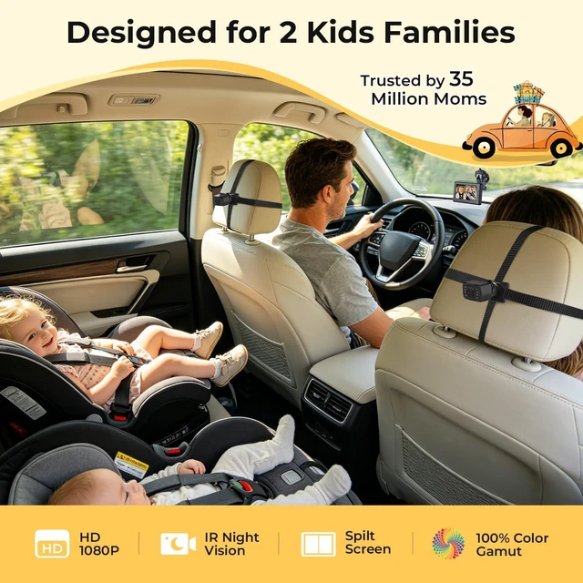 Alt view image 9 of 14 - Baby Car Camera HD 1080P Dual-Channel Display Car Baby Camera with 2 IR Night Vision Camera, Easily Install 4.3'' Car Camera for Baby with Crystal Clear Wide View for Rear Facing Seat