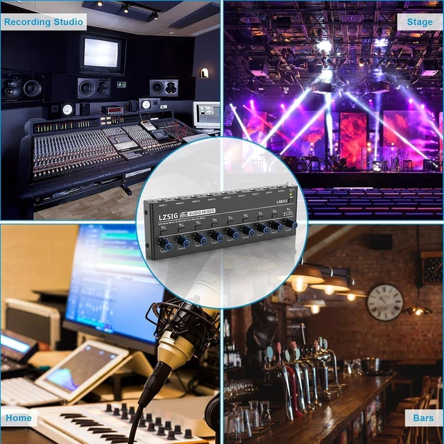 Alt view image 14 of 14 - Audio Mixer, Stereo Line Mixer for Sub-Mixing, Ultra Low-Noise, 8-Channel, 1/4" & 1/8" TRS Output and Input, for Drums, Guitars, Bass, Keyboards