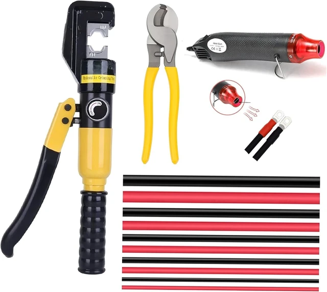 Alt view image 8 of 14 - Hydraulic Crimping Tool,with Cable Cutter & 9 Dies,Dattery Terminal Cable Crimper tool for 12 to 2/0 AWG, With Mini Heat Gun and Heat Shrink Tubing