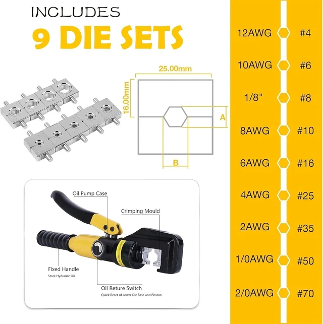 Alt view image 10 of 14 - Hydraulic Crimping Tool,with Cable Cutter & 9 Dies,Dattery Terminal Cable Crimper tool for 12 to 2/0 AWG, With Mini Heat Gun and Heat Shrink Tubing