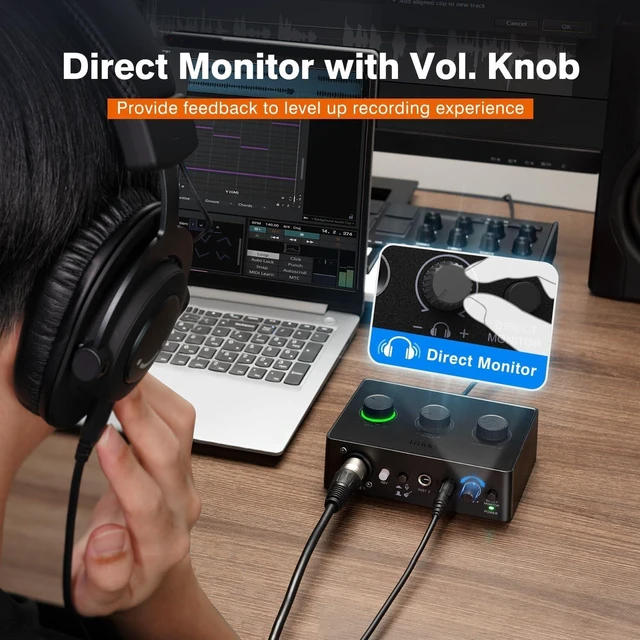 Alt view image 11 of 14 - PC Audio Mixer for Recording Music, USB Interface for Streaming and Podcasting with XLR, Monitor, 48V Phantom Power, Gain Knob, for Instrument Guitar/Video Content Creation/Vocal-Ampli 1