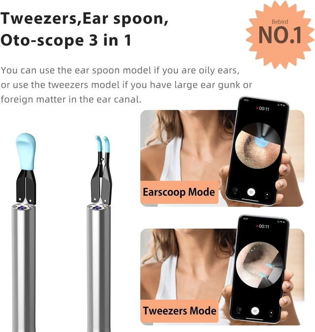 Alt view image 10 of 14 - Bebird Pro Note5 Ear Picker with Camera Tweezers, Wireless Wax Removal Tool Camera Cleaner Otoscope with Light for iPhone, Visual Ear Viewing Scope with Videos, WiFi Cleaning Kit for Adults & Kids