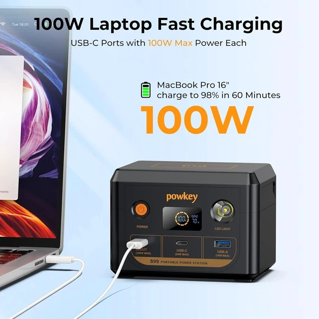 Alt view image 10 of 14 - Laptop Power Station 100W Portable Charger PD 3.0 Fast Charging 96Wh LiFePO4 Power Bank with USB-C Cable,Battery Backup for Laptop Phone Travel Camping Office Emergency Home
