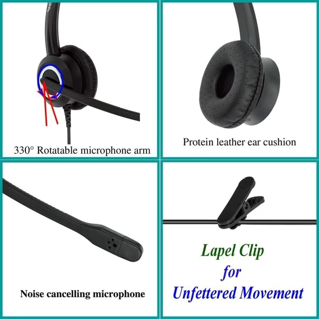 Alt view image 14 of 14 - Polycom Phone Headset Noise Cancelling Mic RJ9 U10P Bottom Cable Compatible with Polycom VVX, Shoretel, Nortel Phones