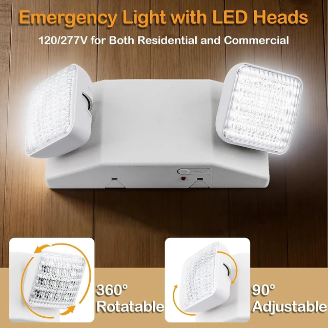 Alt view image 9 of 14 - LED Emergency Lighting Fixtures with 2 LED Heads and Back Up Batteries- US Standard Exit Light, UL 924 and CEC Qualified, 120/277 Voltage, 2-Pack