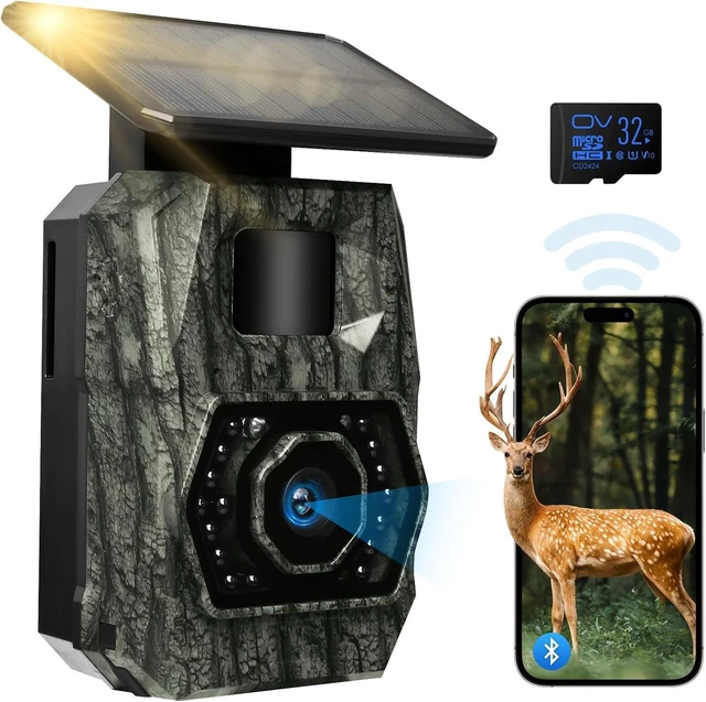 Alt view image 8 of 14 - MAXDONE Solar Trail Camera WiFi Bluetooth, 48MP 30fps Game Camera Built-in 5200mAh Rechargeable Battery with Motion Activated 0.1s Trigger Speed Trail Cam IP66 with 32GB TF Card