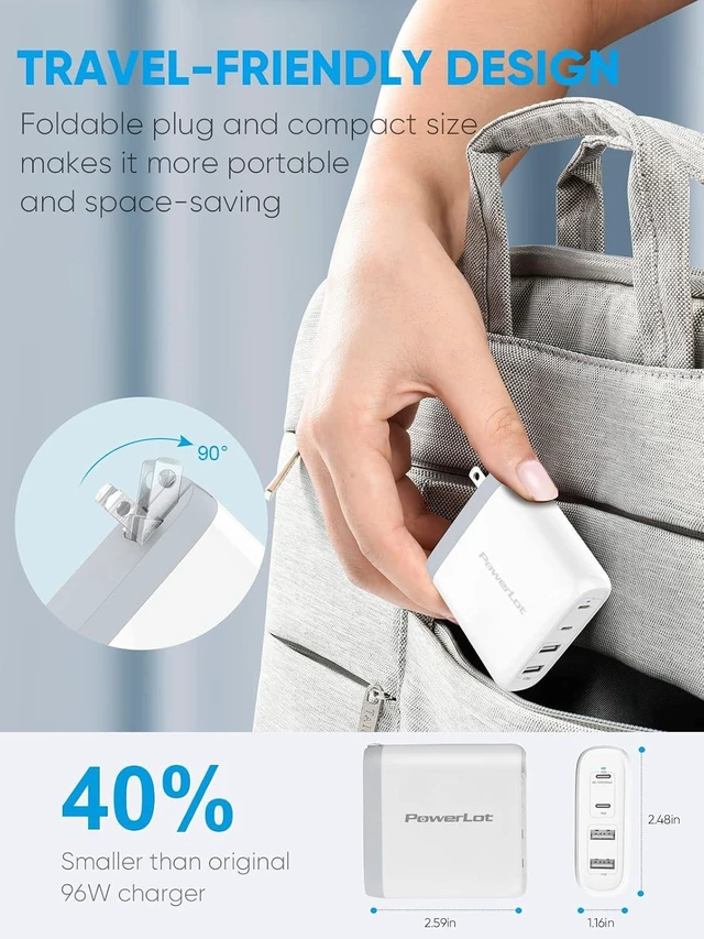 Alt view image 13 of 14 - 100W GaN USB-C Wall Charger With 2 C Ports (65W+18W) & A Port (17W), Travel Laptop Charger for MacBook Pro, iPad, iPhone 14/13/12 Pro/Max, Dell XPS