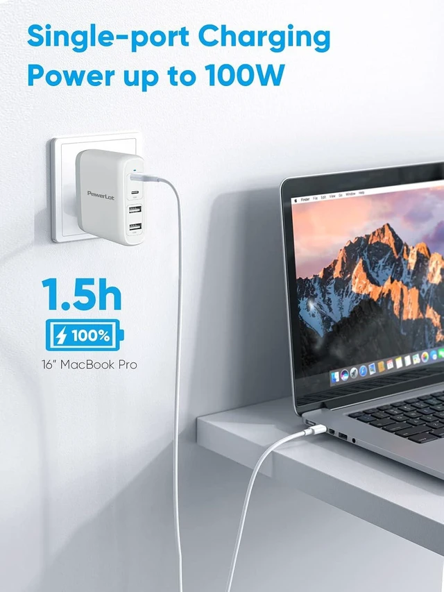 Alt view image 10 of 14 - 100W GaN USB-C Wall Charger With 2 C Ports (65W+18W) & A Port (17W), Travel Laptop Charger for MacBook Pro, iPad, iPhone 14/13/12 Pro/Max, Dell XPS