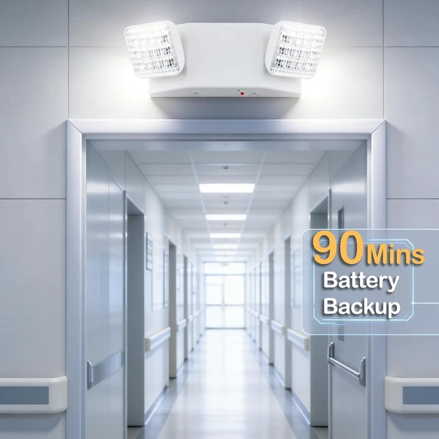 Alt view image 10 of 14 - LED Emergency Lighting Fixtures with 2 LED Heads and Back Up Batteries- US Standard Exit Light, UL 924 and CEC Qualified, 120/277 Voltage, 2-Pack